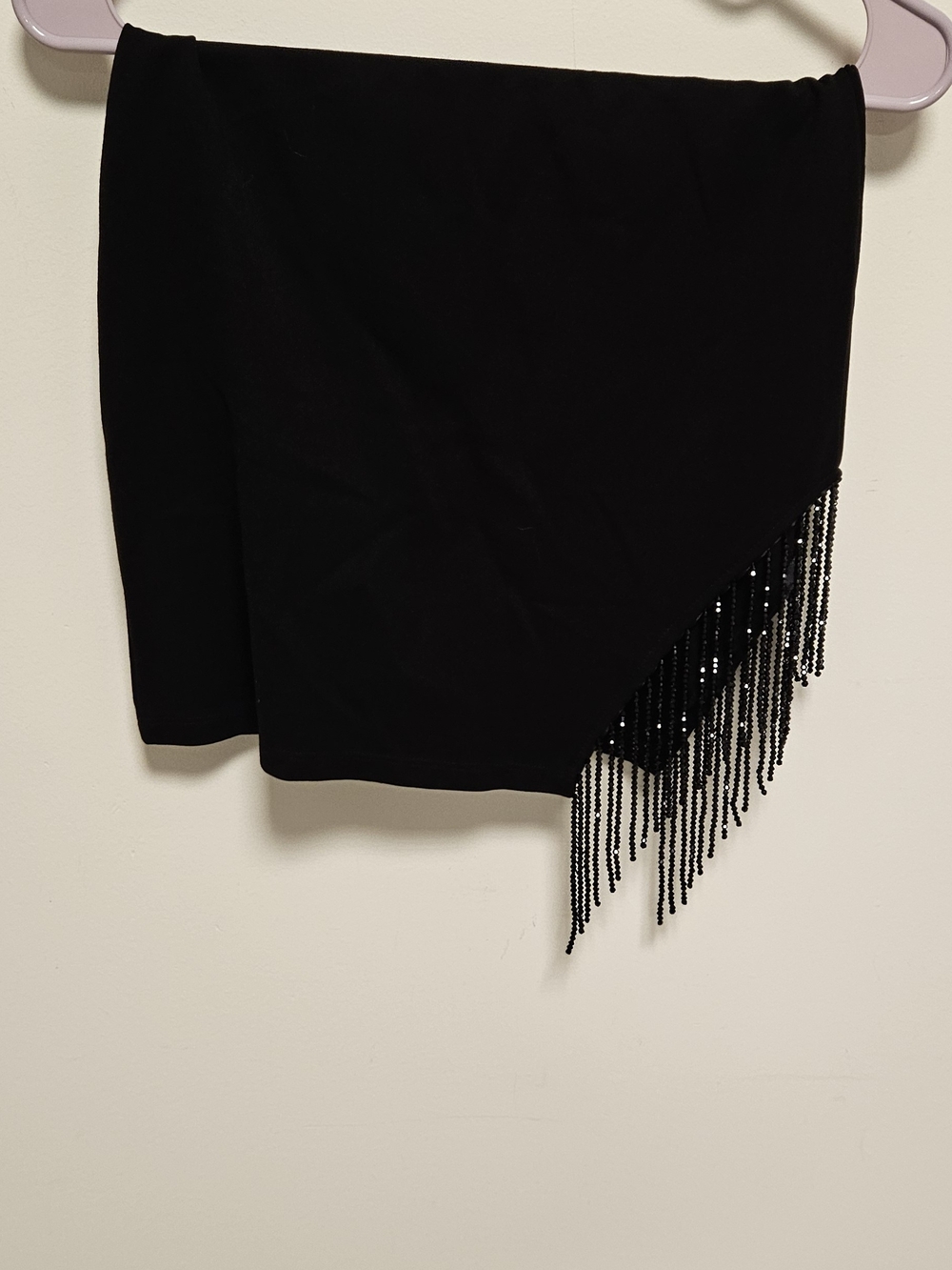 Windsor Black Beaded Fringe Asymmetrical Mini Skirt